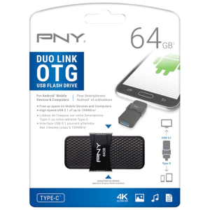 CLE USB DUO LINK USB 3.1 TYPE-C OTG / USB 3.1 USB-C 64 GO NOIR